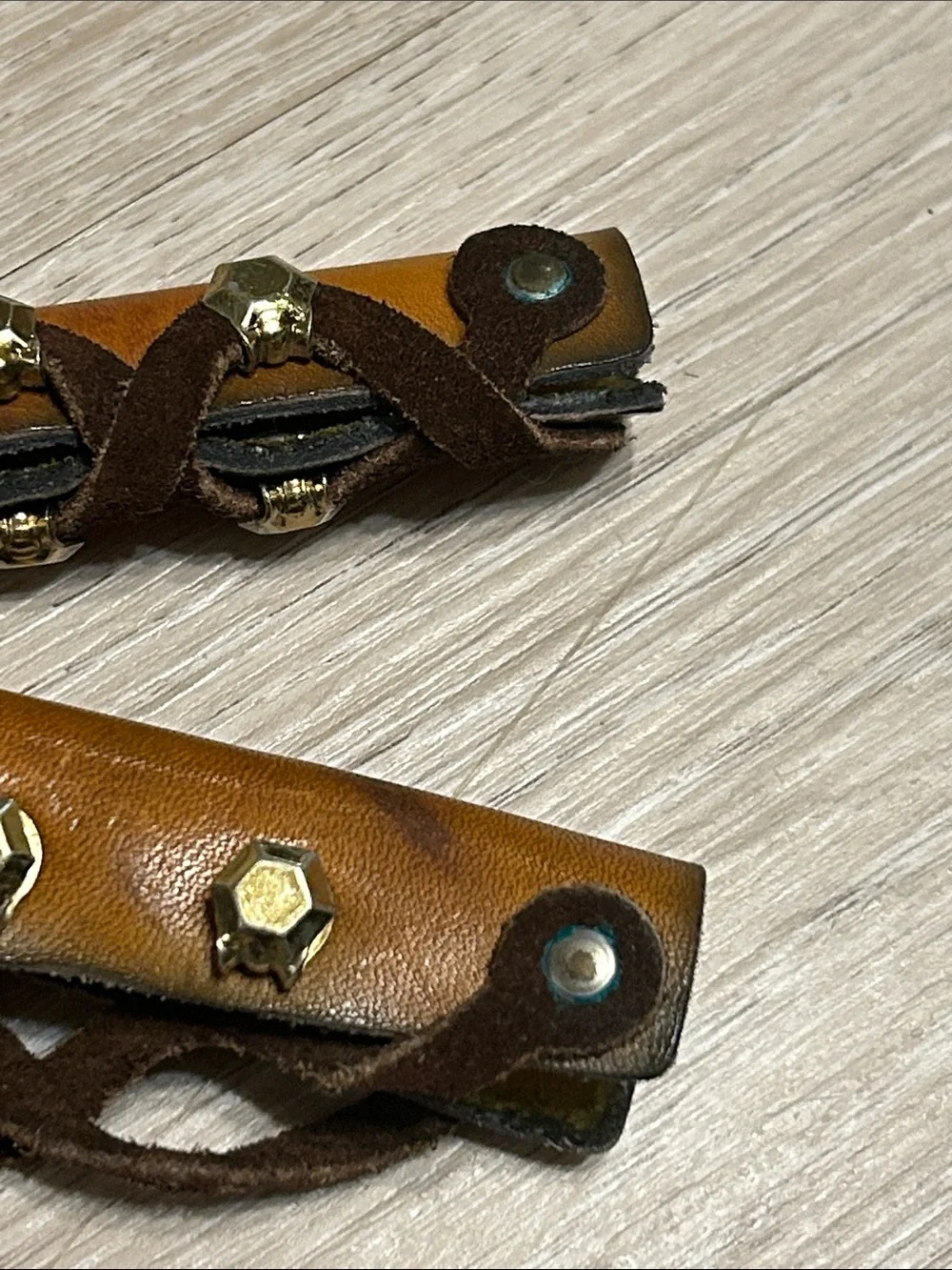 Pair of Vintage Native American Style Leather Hair Wraps/Braid Wraps